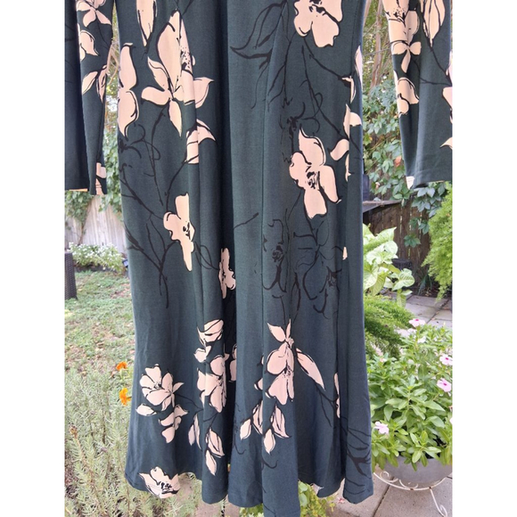 Women's Maggy London US 6 Dark Green Beige Floral Long Sleeve Midi Dress NWT - Picture 4 of 15